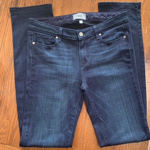 PAIGE Jeans Paige Womens Midlake Denim Wash Dark Blue Skyline